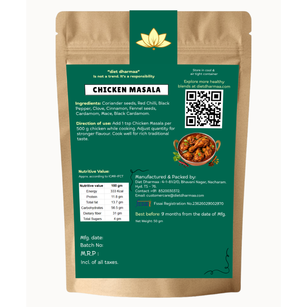 Chicken Masala | Authentic Indian Spice Blend for Chicken Curry, Fry & Gravy - Diet Dharmaa - 50g - Image 2
